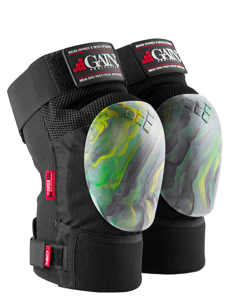 GAIN THE SHIELD PRO KNEE PADS, W. AUSSIE SWIRL CAPS